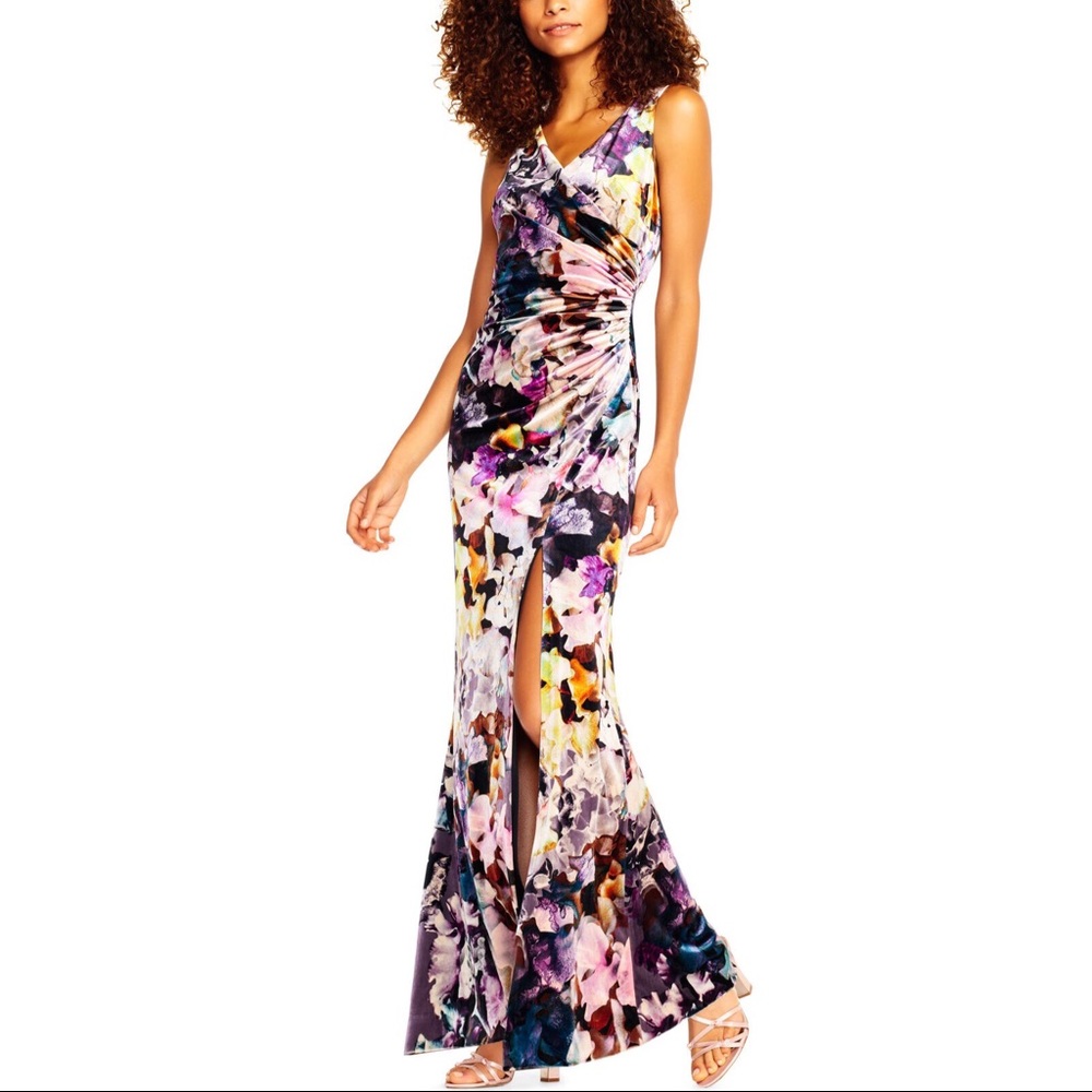 ADRIANA PAPELL | floral velvet mermaid dress